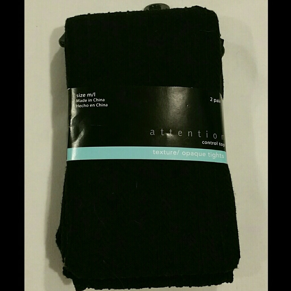 🔥NWT SET OF 2 CONTROL TOP BLACK TIGHTS MED/LARGE